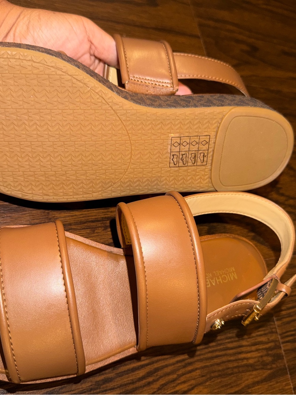 Michael Kors Brown Leather Platform Sandals with MK-Print Sole - Picture 7 of 8